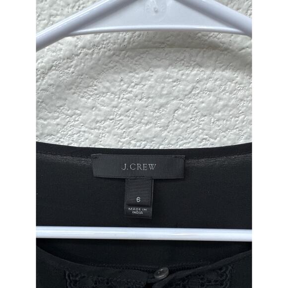 J Crew Blouse Women's Size 6 Black 100% Silk Embroidered Lasercut Shirt - Picture 4 of 5